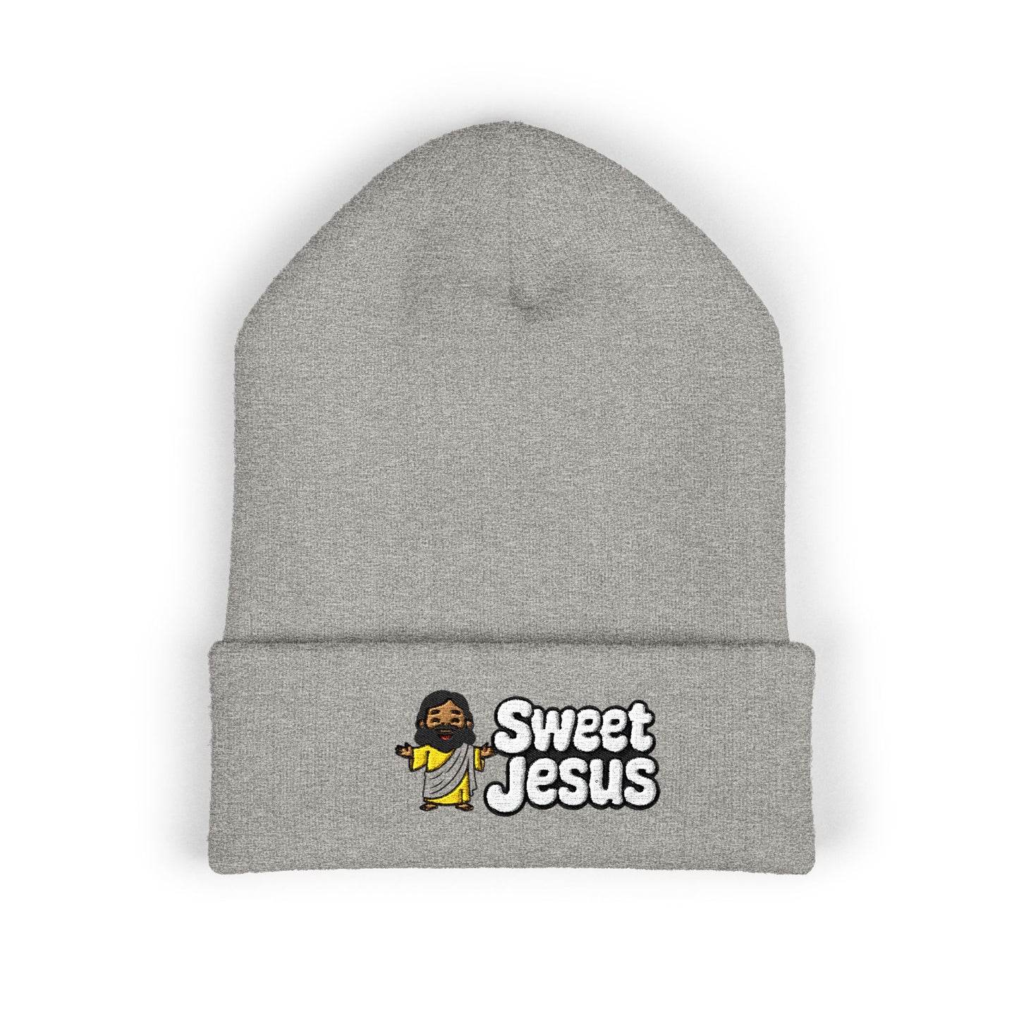 Sweet Jesus Embroidered Beanie — Religious Cuffed Knit Hat