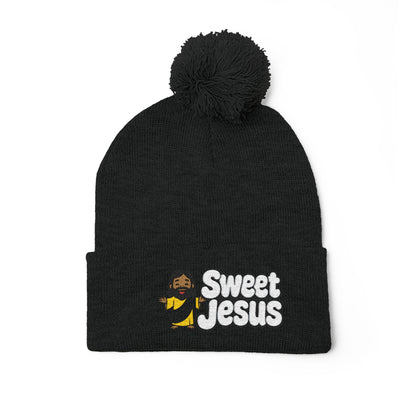 Sweet Jesus Pom-Pom Knit Cap — Embroidered Christian Beanie