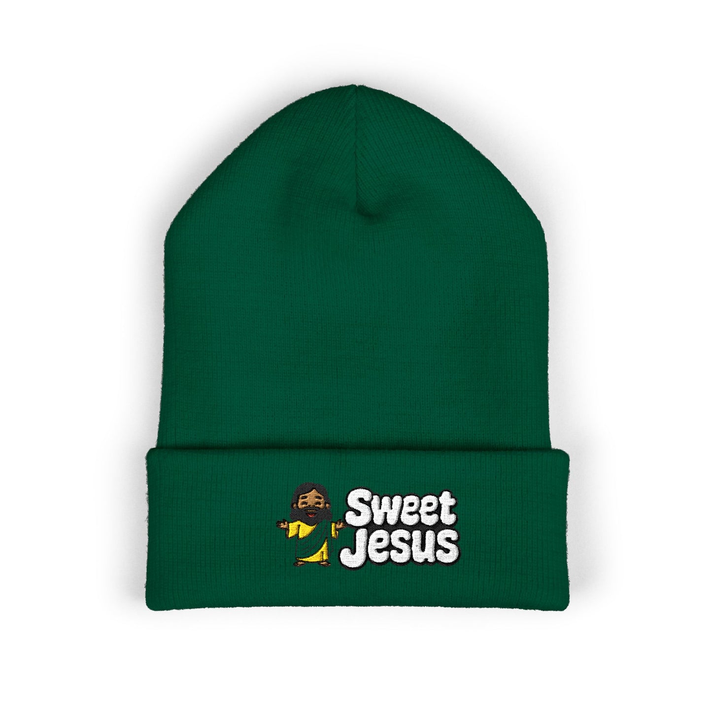 Sweet Jesus Embroidered Beanie — Religious Cuffed Knit Hat