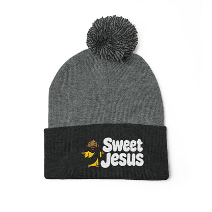 Sweet Jesus Pom-Pom Knit Cap — Embroidered Christian Beanie
