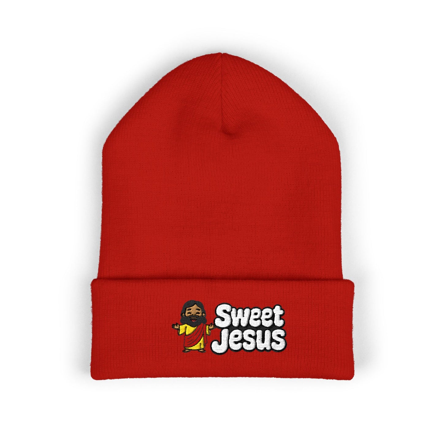 Sweet Jesus Embroidered Beanie — Religious Cuffed Knit Hat