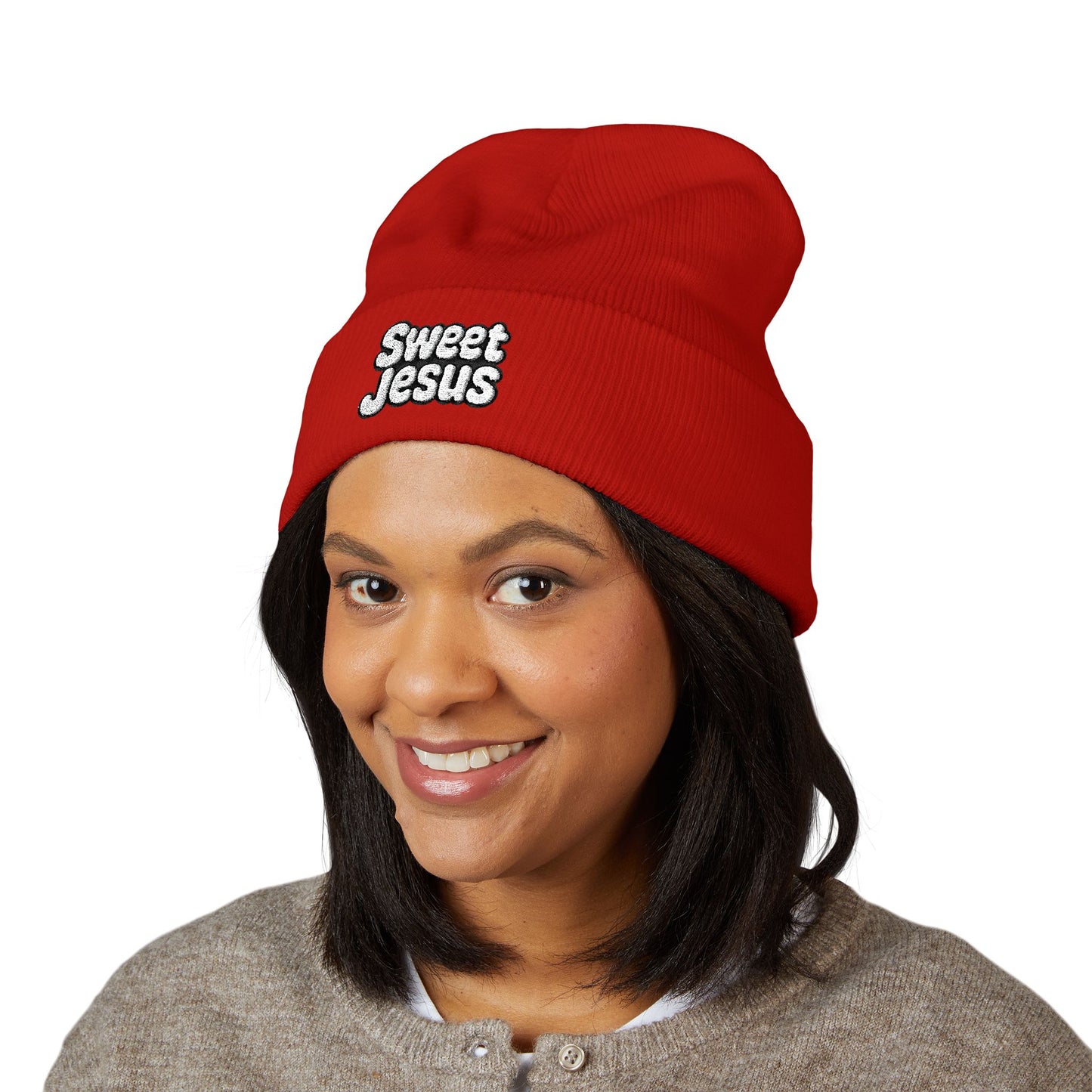 Sweet Jesus Embroidered Beanie, Classic Cuffed Winter Hat, Funny Gift for Christians, Cozy Casual Accessory, Holiday Apparel
