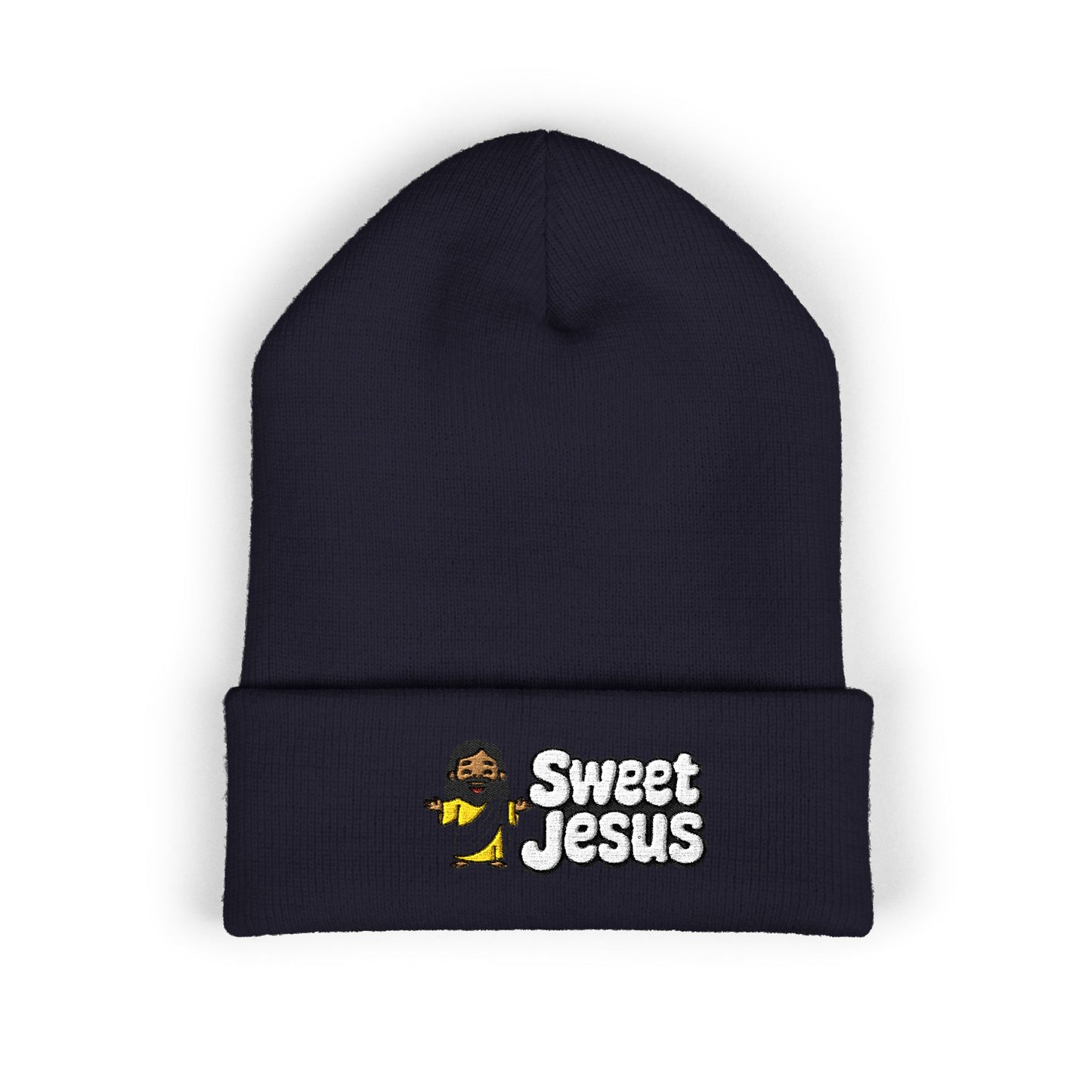 Sweet Jesus Embroidered Beanie — Religious Cuffed Knit Hat