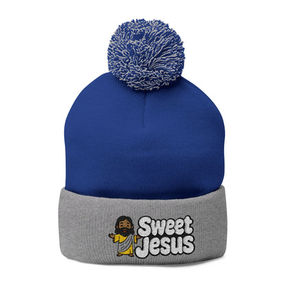 Sweet Jesus Pom-Pom Knit Cap — Embroidered Christian Beanie