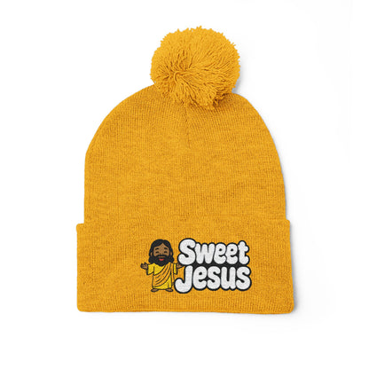 Sweet Jesus Pom-Pom Knit Cap — Embroidered Christian Beanie