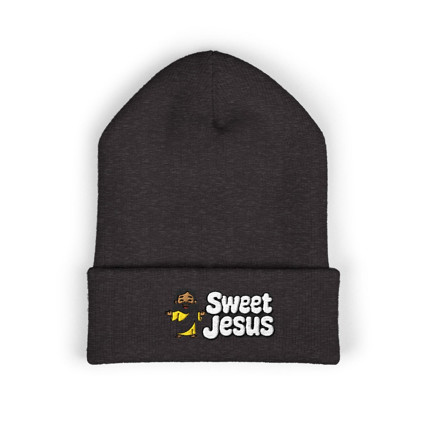 Sweet Jesus Embroidered Beanie — Religious Cuffed Knit Hat