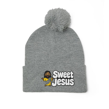Sweet Jesus Pom-Pom Knit Cap — Embroidered Christian Beanie