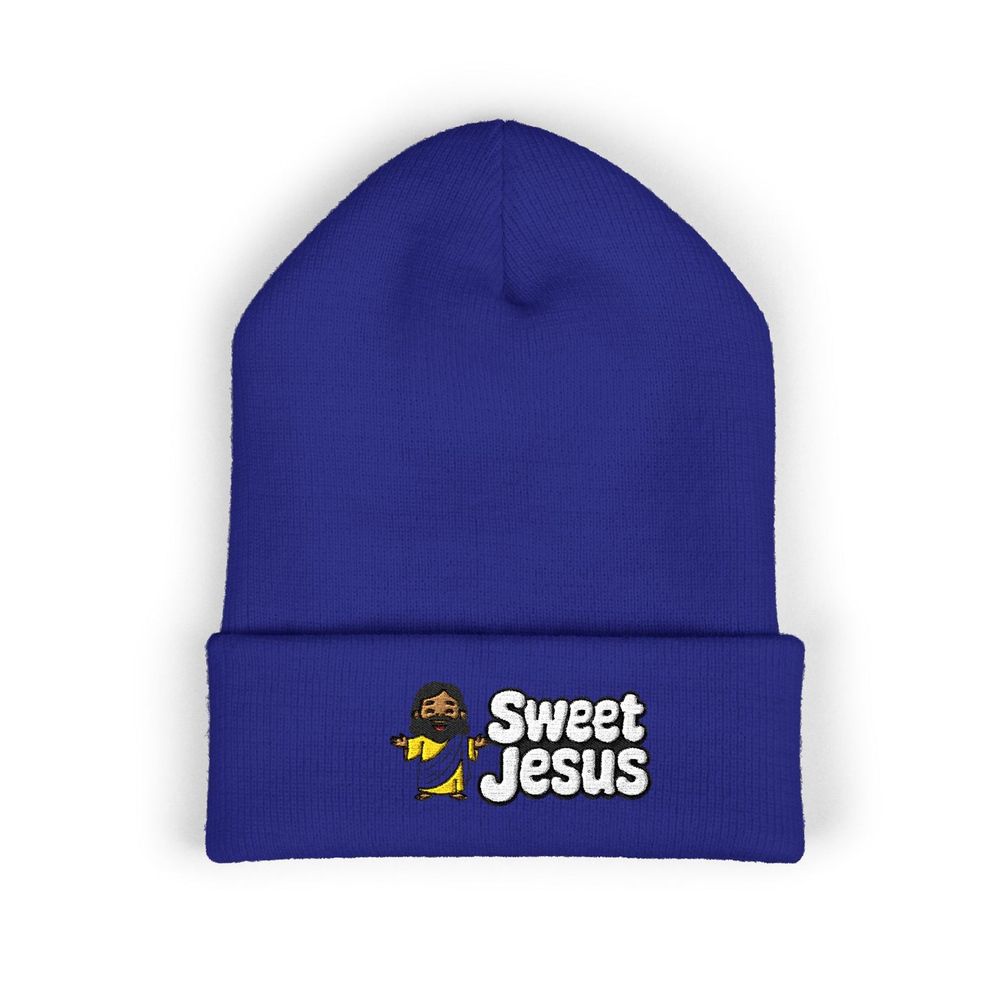 Sweet Jesus Embroidered Beanie — Religious Cuffed Knit Hat
