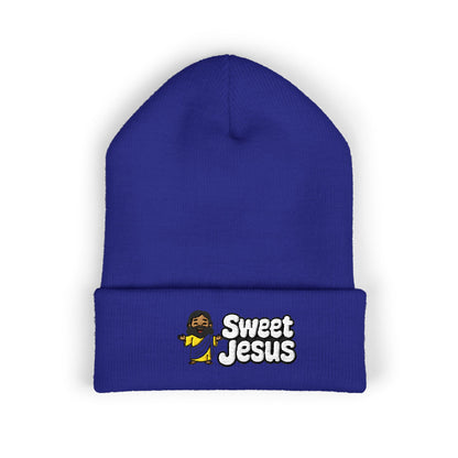 Sweet Jesus Embroidered Beanie — Religious Cuffed Knit Hat