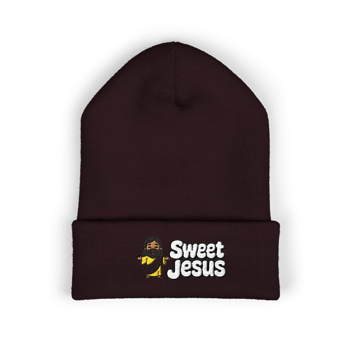 Sweet Jesus Embroidered Beanie — Religious Cuffed Knit Hat