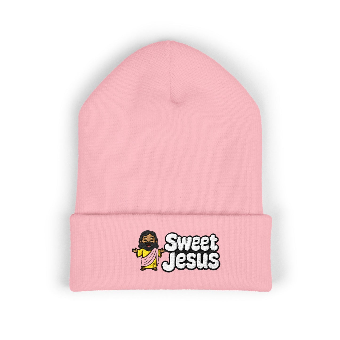 Sweet Jesus Embroidered Beanie — Religious Cuffed Knit Hat