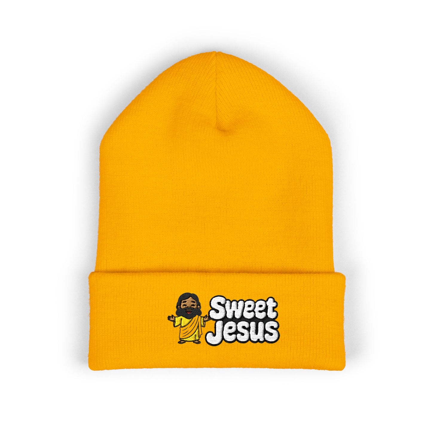 Sweet Jesus Embroidered Beanie — Religious Cuffed Knit Hat