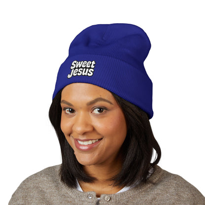 Sweet Jesus Embroidered Beanie, Classic Cuffed Winter Hat, Funny Gift for Christians, Cozy Casual Accessory, Holiday Apparel