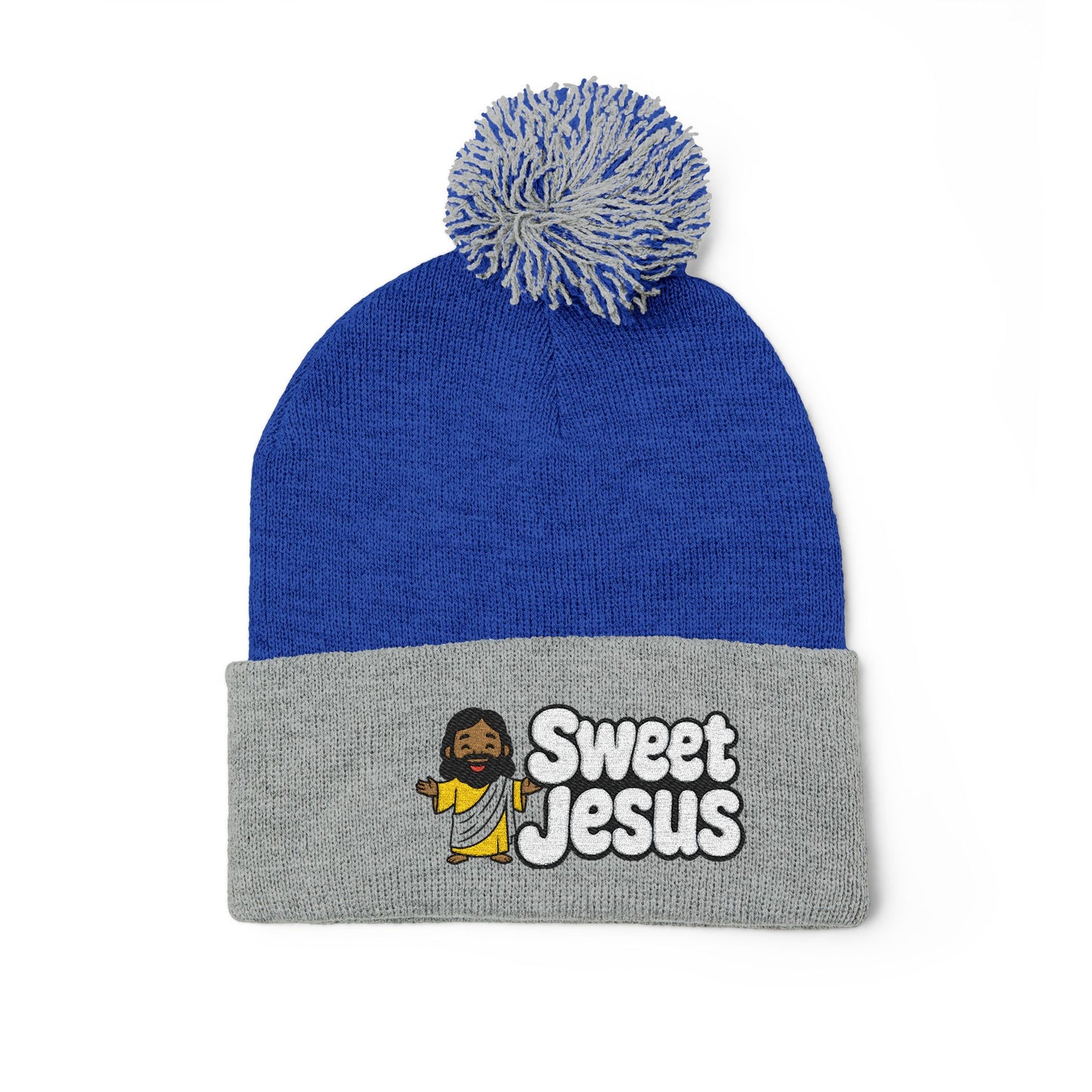 Sweet Jesus Pom-Pom Knit Cap — Embroidered Christian Beanie