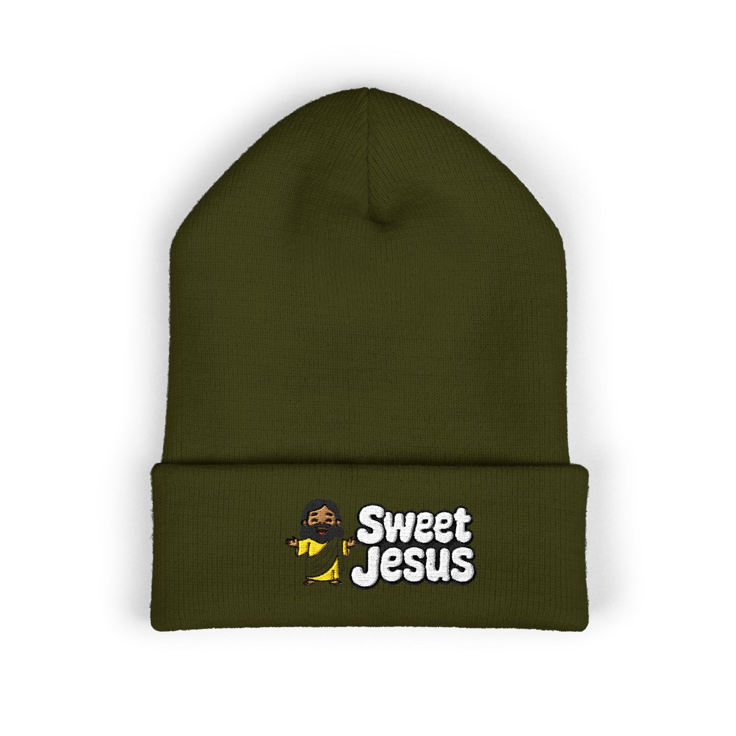 Sweet Jesus Embroidered Beanie — Religious Cuffed Knit Hat