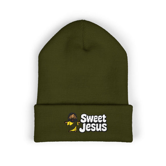 Sweet Jesus Embroidered Beanie — Religious Cuffed Knit Hat
