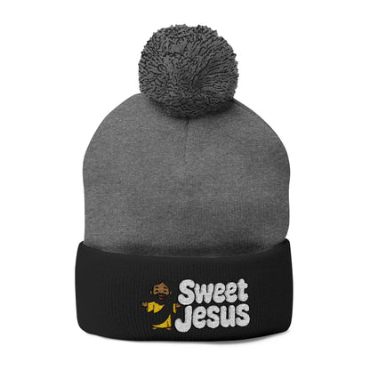 Sweet Jesus Pom-Pom Knit Cap — Embroidered Christian Beanie