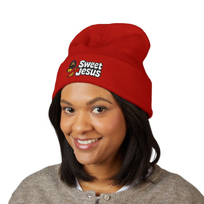 Sweet Jesus Embroidered Beanie — Religious Cuffed Knit Hat