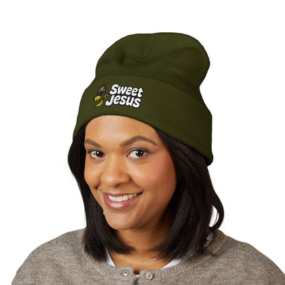 Sweet Jesus Embroidered Beanie — Religious Cuffed Knit Hat