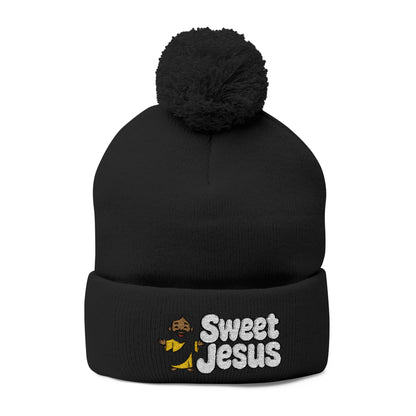 Sweet Jesus Pom-Pom Knit Cap — Embroidered Christian Beanie