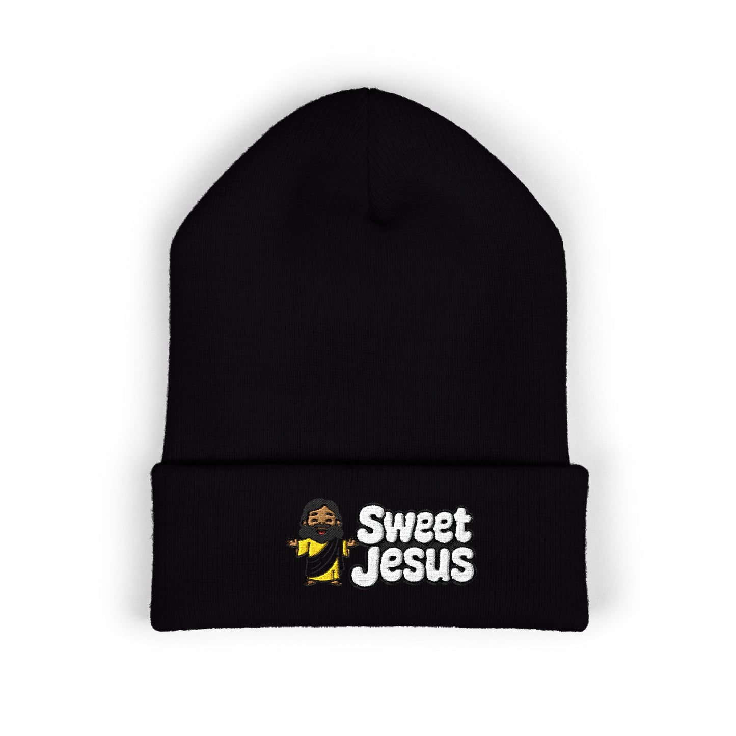 Sweet Jesus Embroidered Beanie — Religious Cuffed Knit Hat
