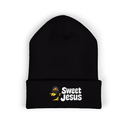 Sweet Jesus Embroidered Beanie — Religious Cuffed Knit Hat
