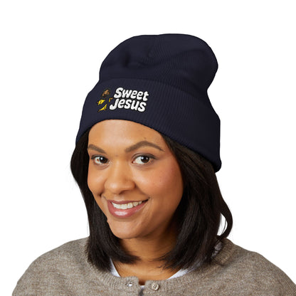 Sweet Jesus Embroidered Beanie — Religious Cuffed Knit Hat
